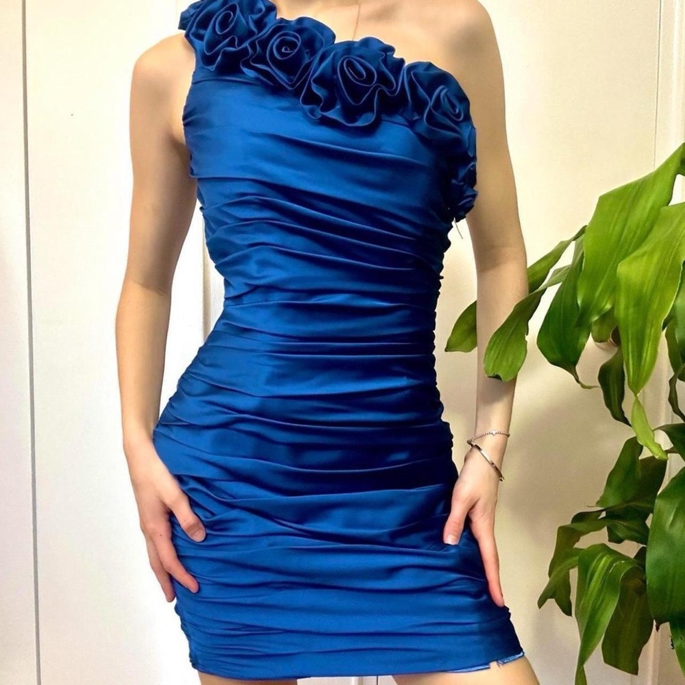 Only You Rosette Studded  Mini Ruffled Cocktail Dress  Blue Size US 6